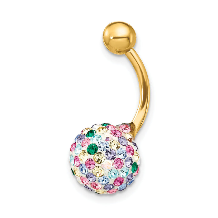 10K with 10mm Multi-Color Crystal Ball Belly Dangle-10BD121
