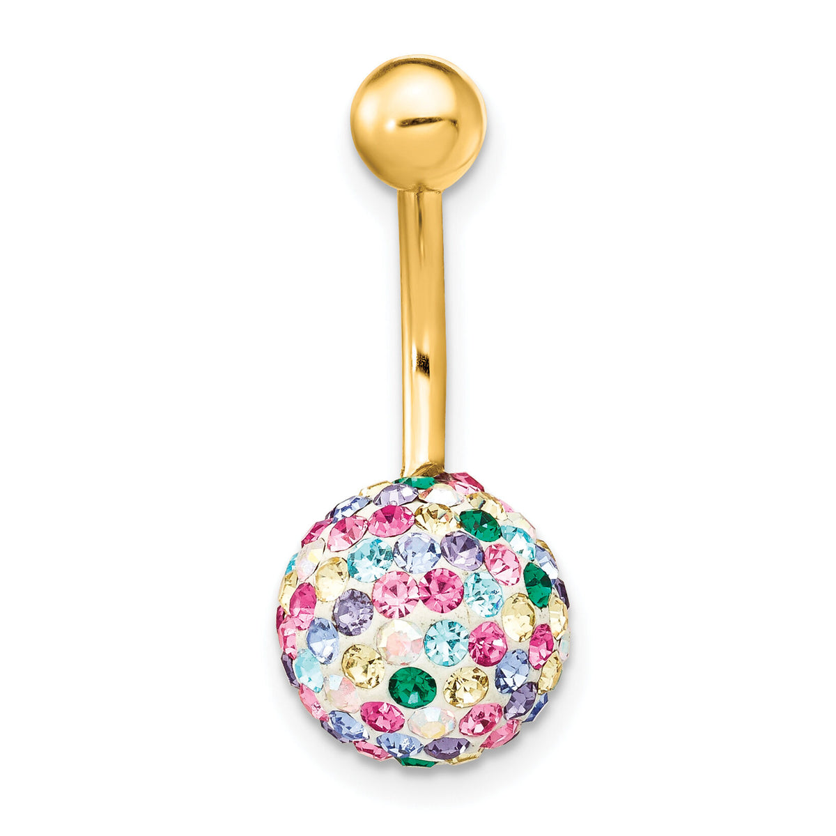 10K with 10mm Multi-Color Crystal Ball Belly Dangle-10BD121