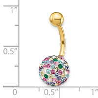 10K with 10mm Multi-Color Crystal Ball Belly Dangle-10BD121