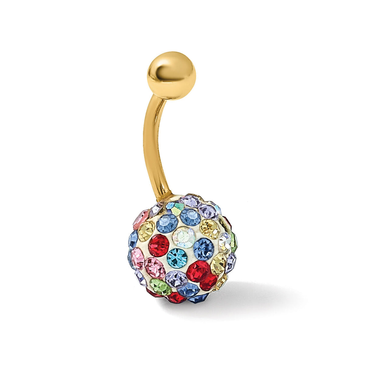 10K with 10mm Multi-Color Crystal Ball Belly Dangle-10BD121