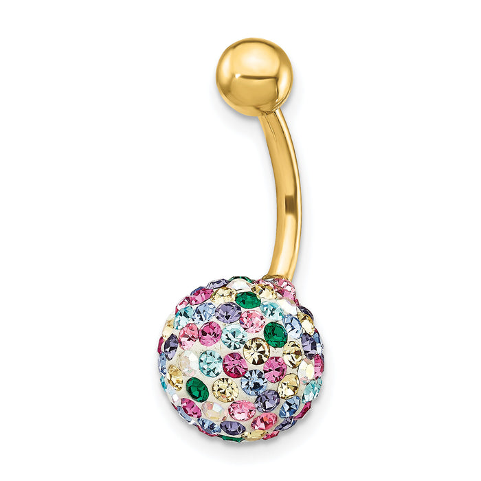 10K with 10mm Multi-Color Crystal Ball Belly Dangle-10BD121