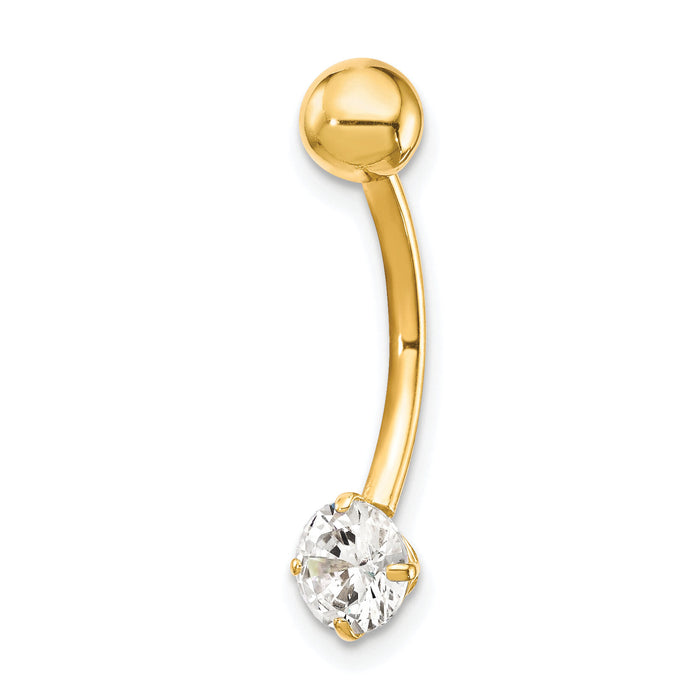 10k W/5mm Round CZ Belly Dangle-10BD125