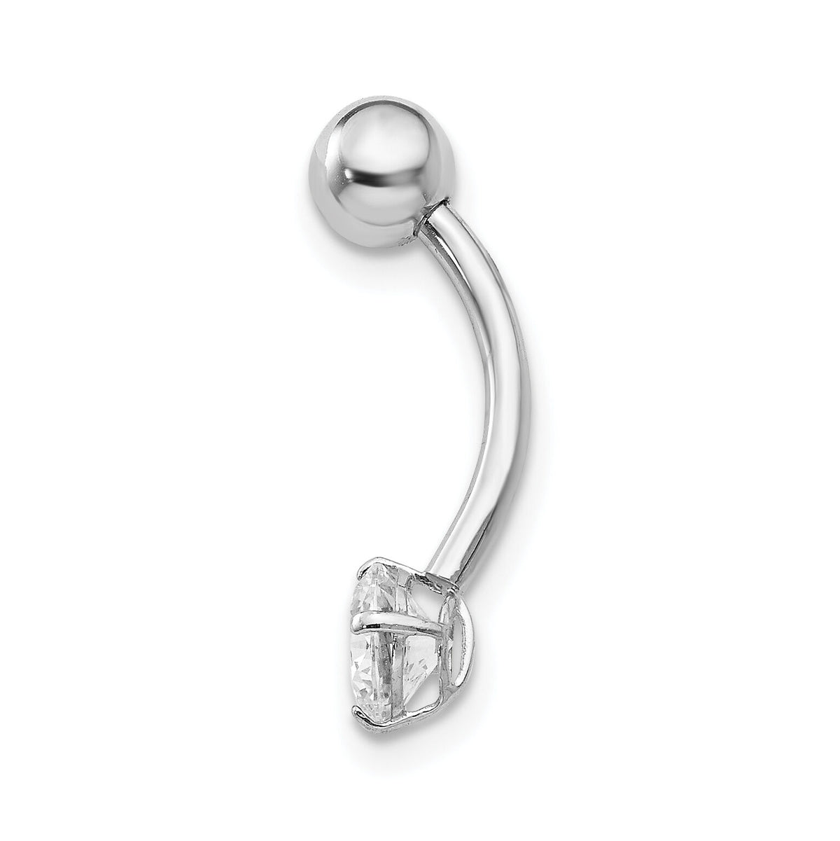 10k White Gold W/5mm Round Cz Belly Dangle-10BD126