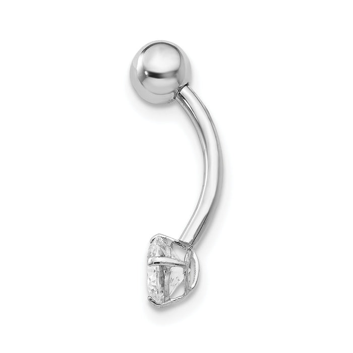 10k White Gold W/5mm Round Cz Belly Dangle-10BD126