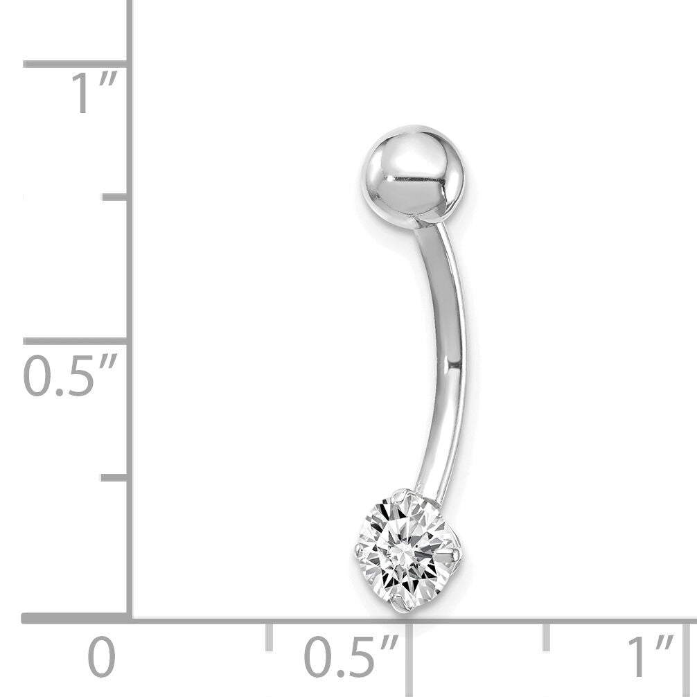 10k White Gold W/5mm Round Cz Belly Dangle-10BD126