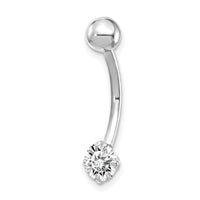 10k White Gold W/5mm Round Cz Belly Dangle-10BD126