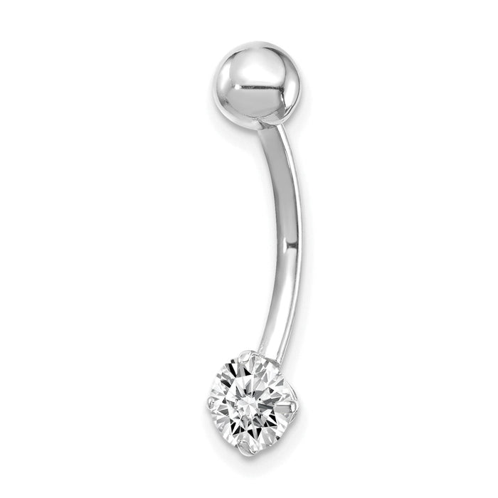10k White Gold W/5mm Round Cz Belly Dangle-10BD126
