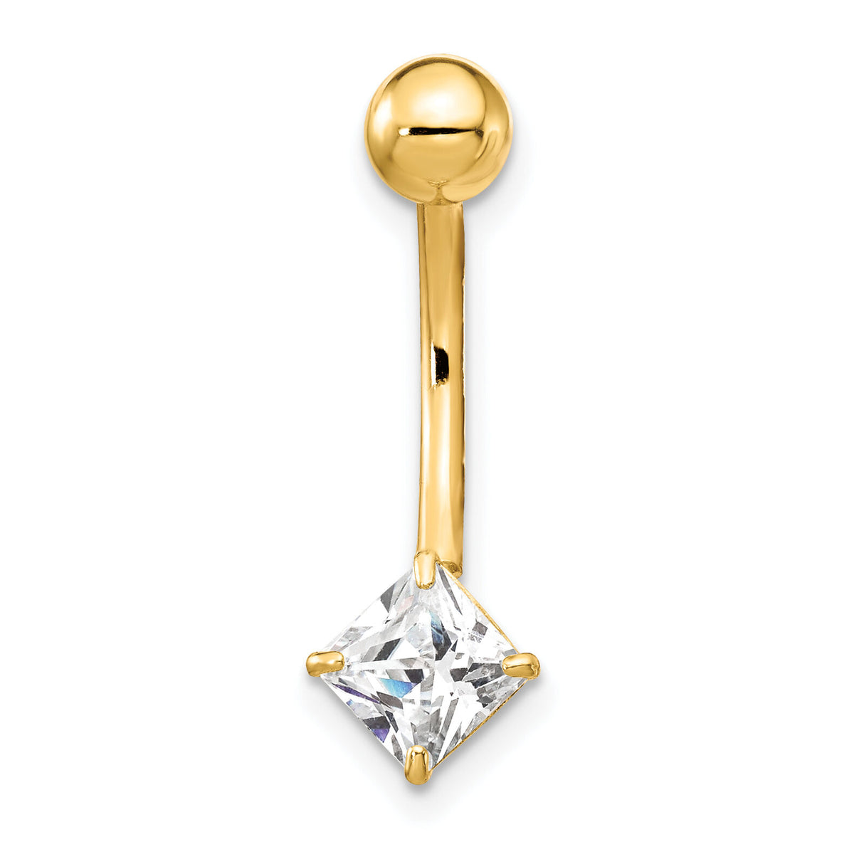 10k W/5mm Square Cz Belly Dangle-10BD127