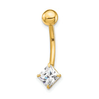 10k W/5mm Square Cz Belly Dangle-10BD127