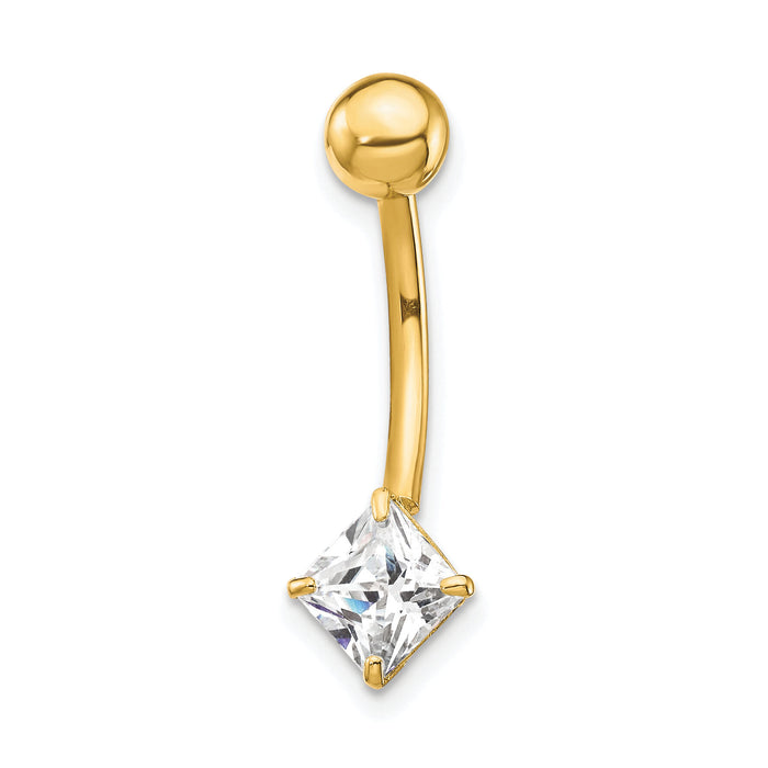 10k W/5mm Square Cz Belly Dangle-10BD127