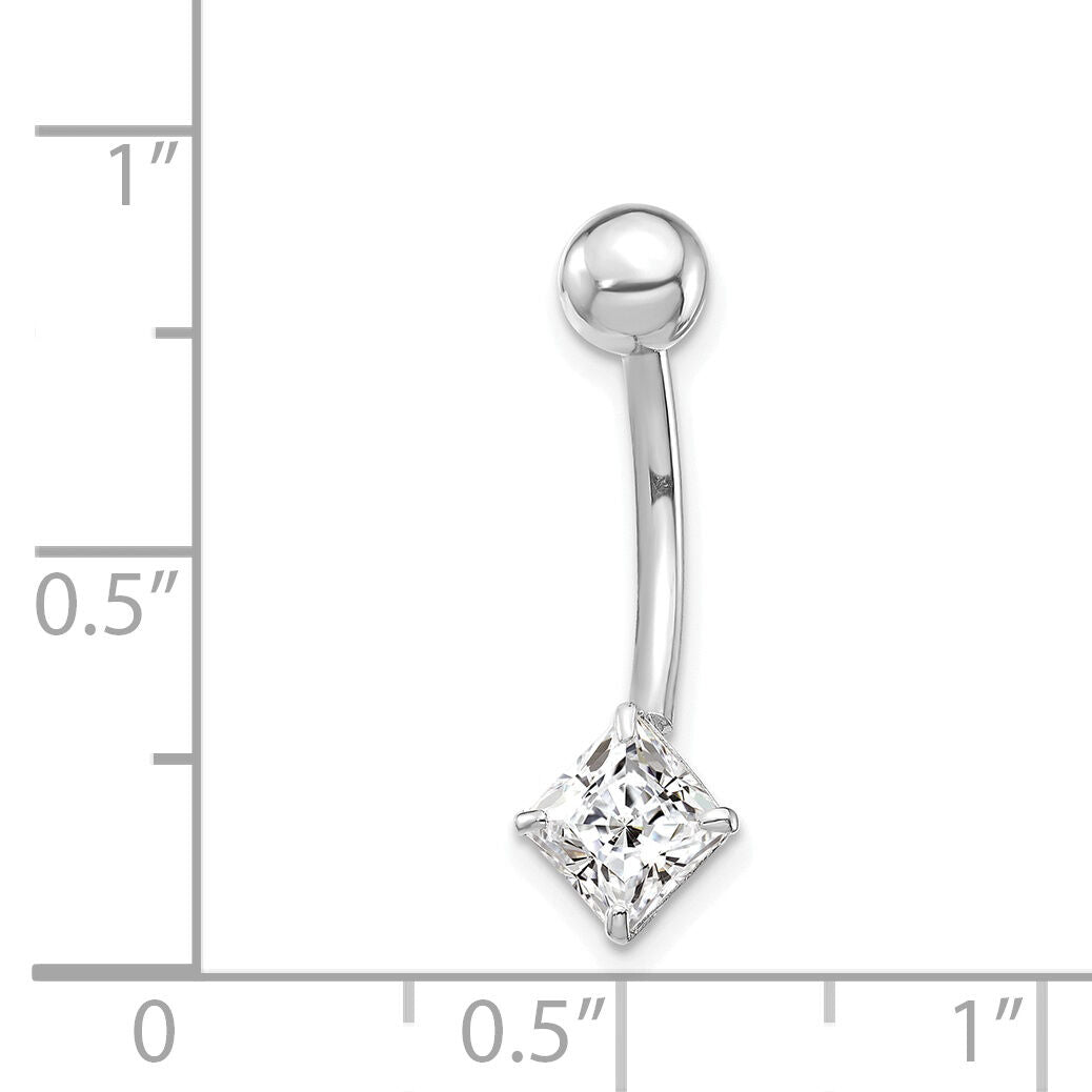 10k White Gold W/5mm Square Cz Belly Dangle-10BD128