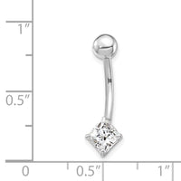 10k White Gold W/5mm Square Cz Belly Dangle-10BD128