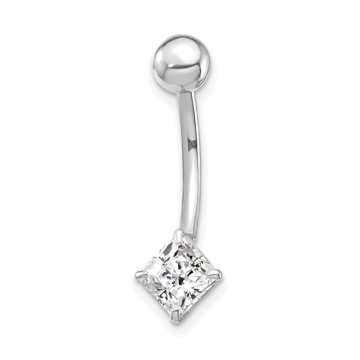 10k White Gold W/5mm Square Cz Belly Dangle-10BD128
