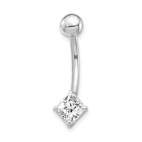 10k White Gold W/5mm Square Cz Belly Dangle-10BD128