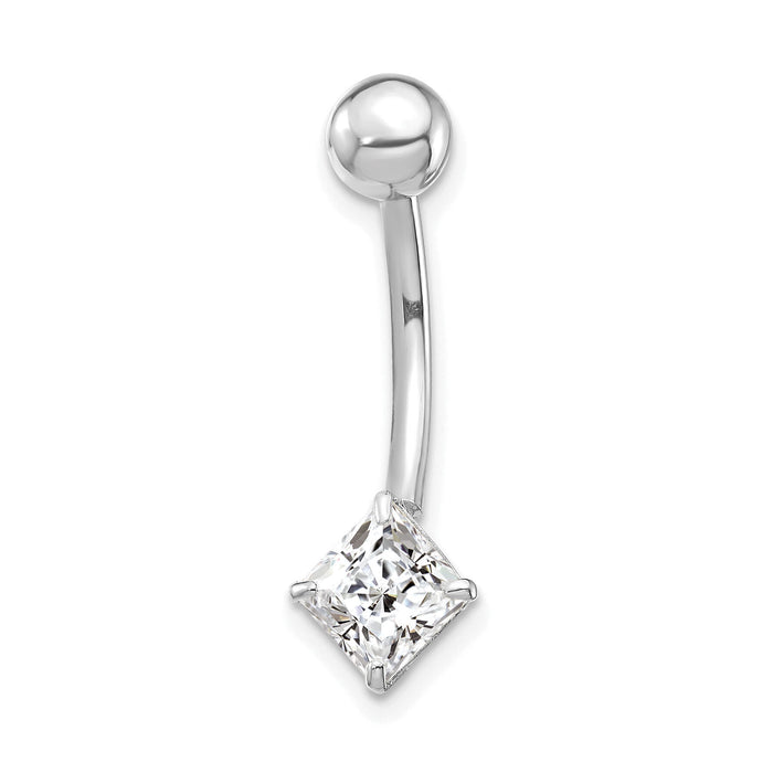 10k White Gold W/5mm Square Cz Belly Dangle-10BD128