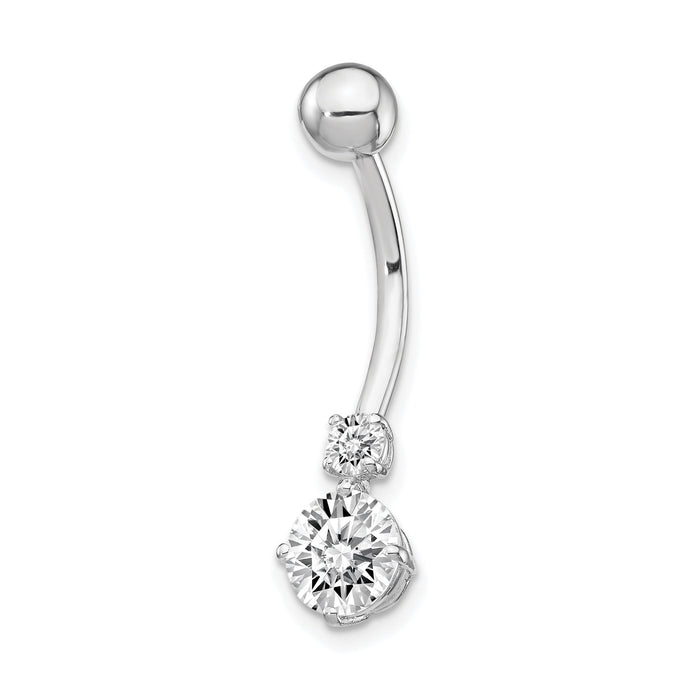 10k White Gold W/3 And 6mm Czs Belly Dangle-10BD130