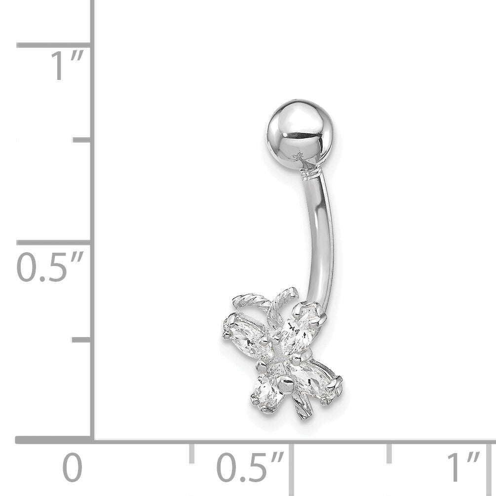 10k White Gold W/Cz Butterfly Belly Dangle-10BD133