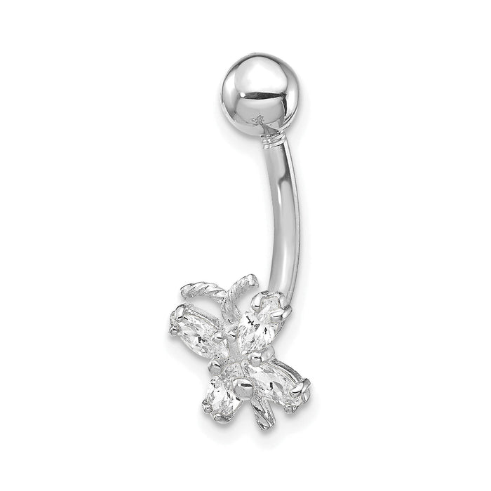 10k White Gold W/Cz Butterfly Belly Dangle-10BD133