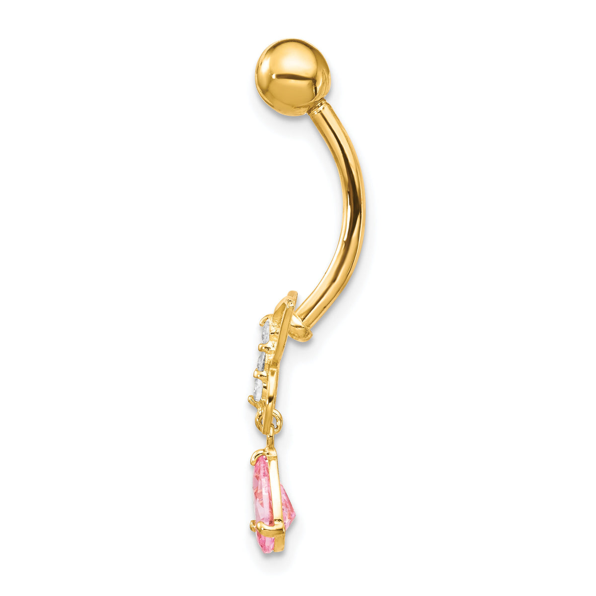 10k W/Dangle Butterfly/Pink Cz Belly Dangle-10BD136