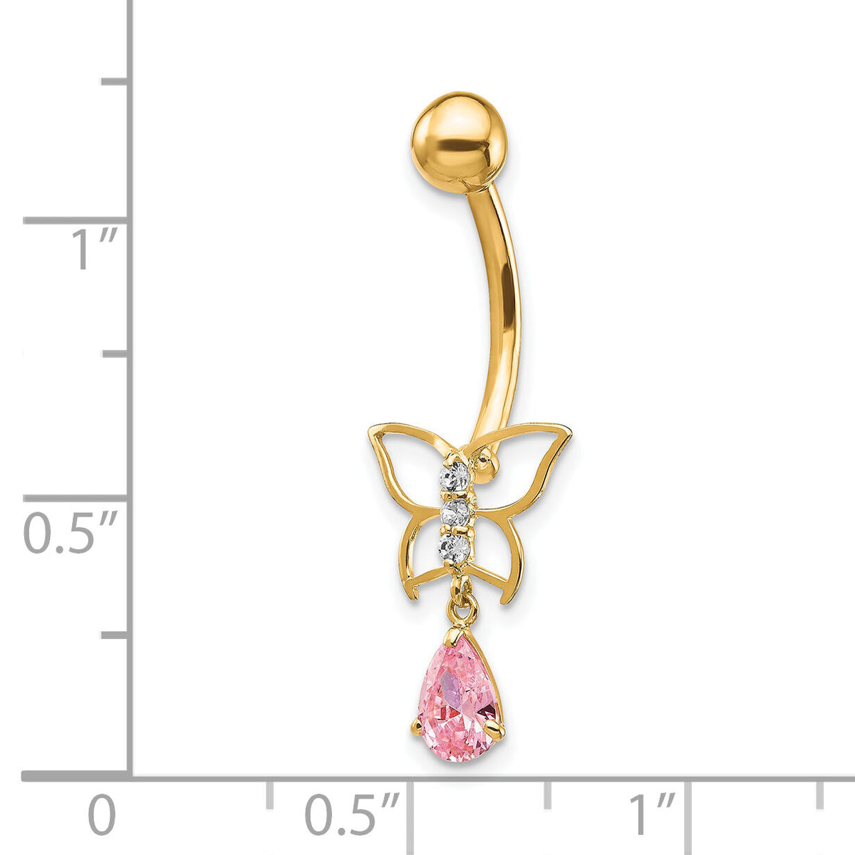 10k W/Dangle Butterfly/Pink Cz Belly Dangle-10BD136