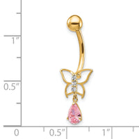 10k W/Dangle Butterfly/Pink Cz Belly Dangle-10BD136