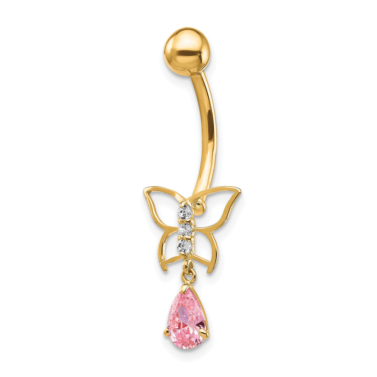 10k W/Dangle Butterfly/Pink Cz Belly Dangle-10BD136