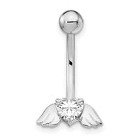 10k White Gold W/Cz Heart/Angel Wings Belly Dangle-10BD138