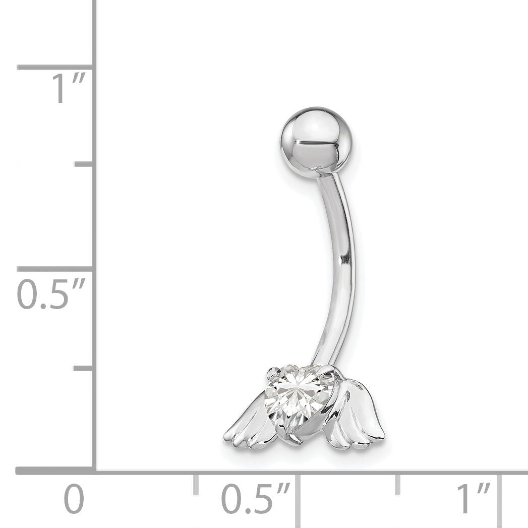 10k White Gold W/Cz Heart/Angel Wings Belly Dangle-10BD138
