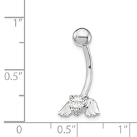 10k White Gold W/Cz Heart/Angel Wings Belly Dangle-10BD138