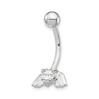 10k White Gold W/Cz Heart/Angel Wings Belly Dangle-10BD138