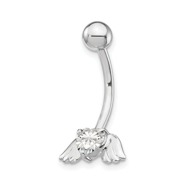 10k White Gold W/Cz Heart/Angel Wings Belly Dangle-10BD138