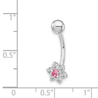 10k White Gold W/Cz Flower Pink Center Belly Dangle-10BD139