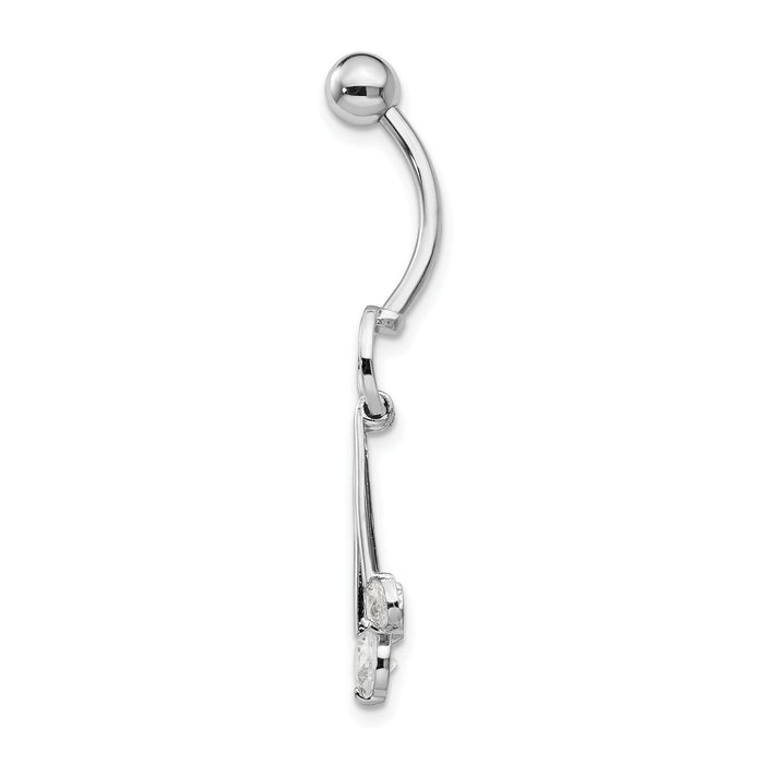 10k White Gold W/Dangly Czs Belly Dangle-10BD144