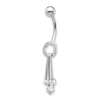 10k White Gold W/Dangly Czs Belly Dangle-10BD144