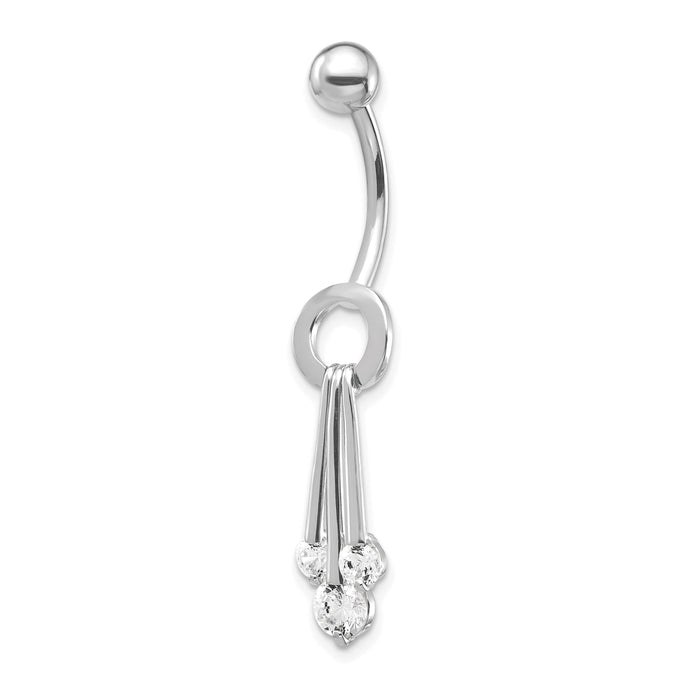 10k White Gold W/Dangly Czs Belly Dangle-10BD144