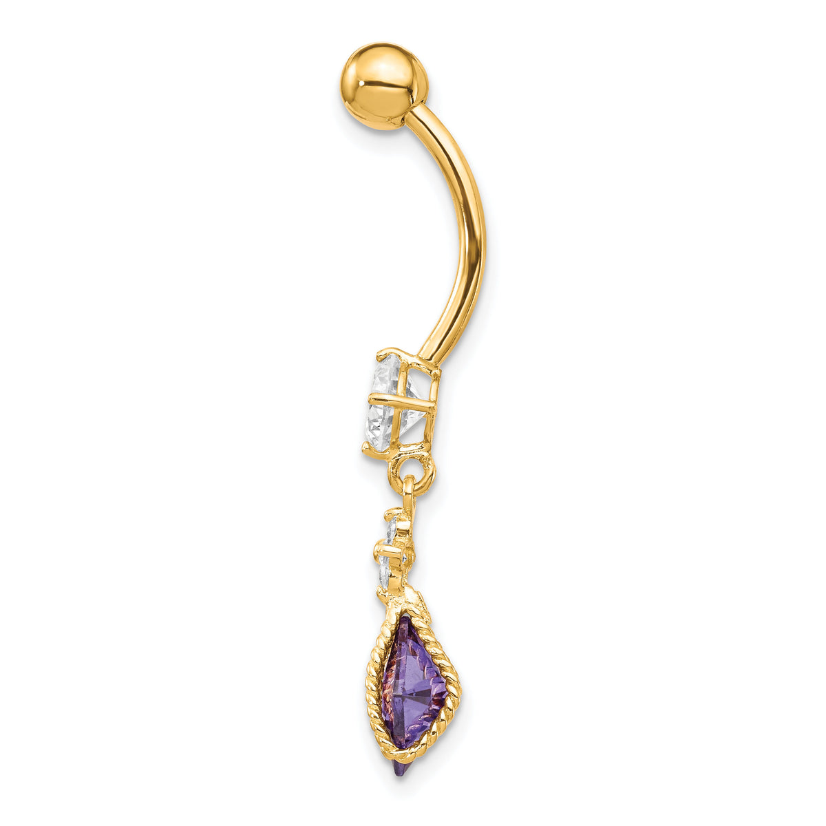 10k Square Amethyst CZ Belly Dangle-10BD145