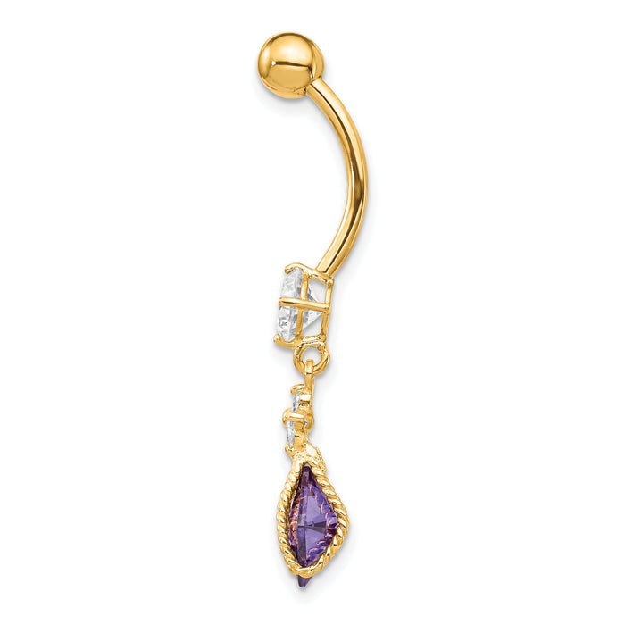 10k Square Amethyst CZ Belly Dangle-10BD145