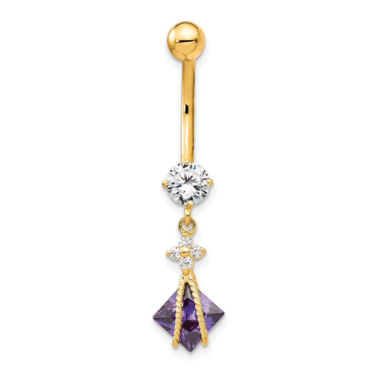 10k Square Amethyst CZ Belly Dangle-10BD145