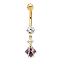 10k Square Amethyst CZ Belly Dangle-10BD145