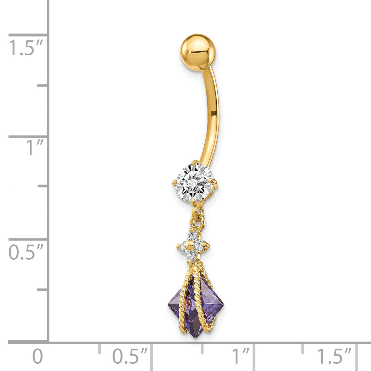 10k Square Amethyst CZ Belly Dangle-10BD145