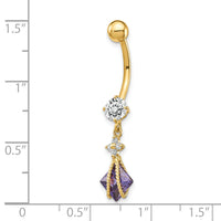 10k Square Amethyst CZ Belly Dangle-10BD145