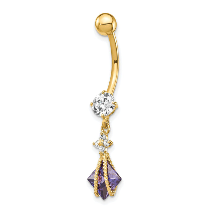 10k Square Amethyst CZ Belly Dangle-10BD145