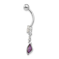 10k White Gold Square Amethyst CZ Belly Dangle-10BD146