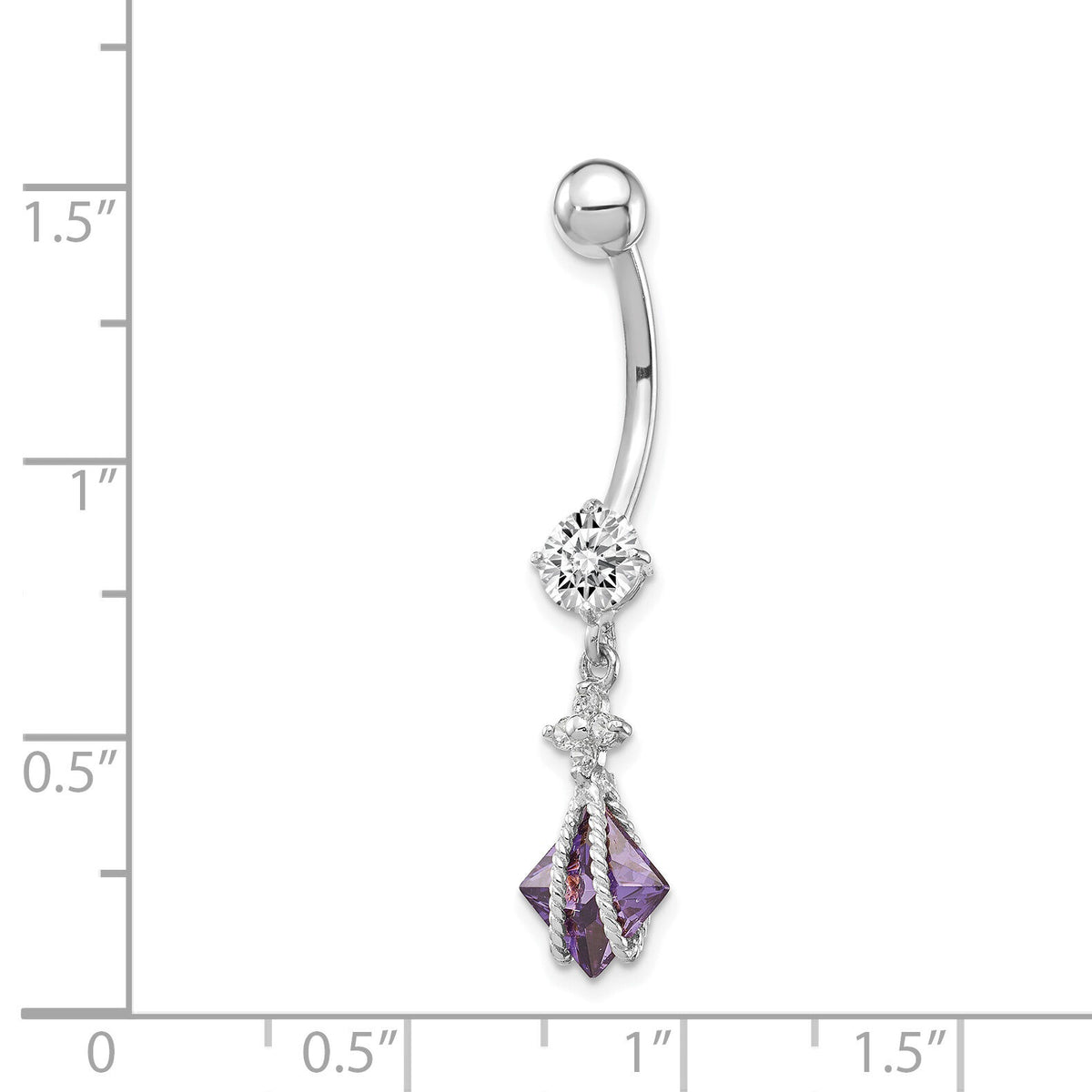 10k White Gold Square Amethyst CZ Belly Dangle-10BD146