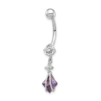 10k White Gold Square Amethyst CZ Belly Dangle-10BD146
