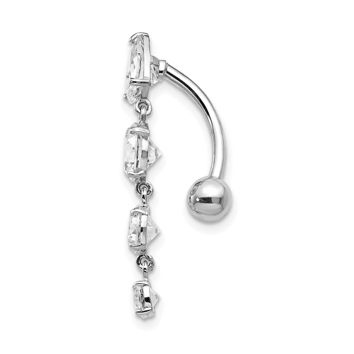 10k White Gold Tops Down W/4 Dangle Czs Belly Dangle-10BD153