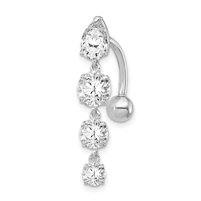 10k White Gold Tops Down W/4 Dangle Czs Belly Dangle-10BD153