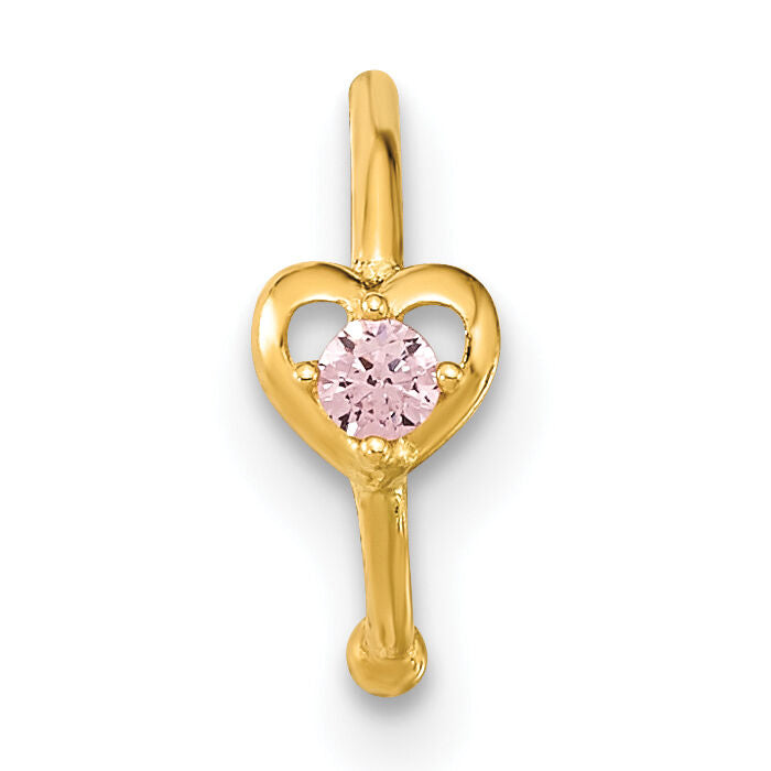 10K 20 Gauge Hoop with Heart CZ Nose Ring Body Jewelry-10BD194