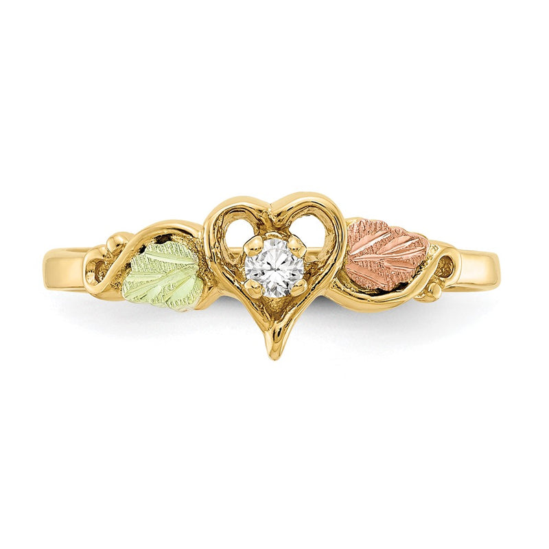 10k Tri-color Black Hills Gold Diamond Heart Ring-10BH641