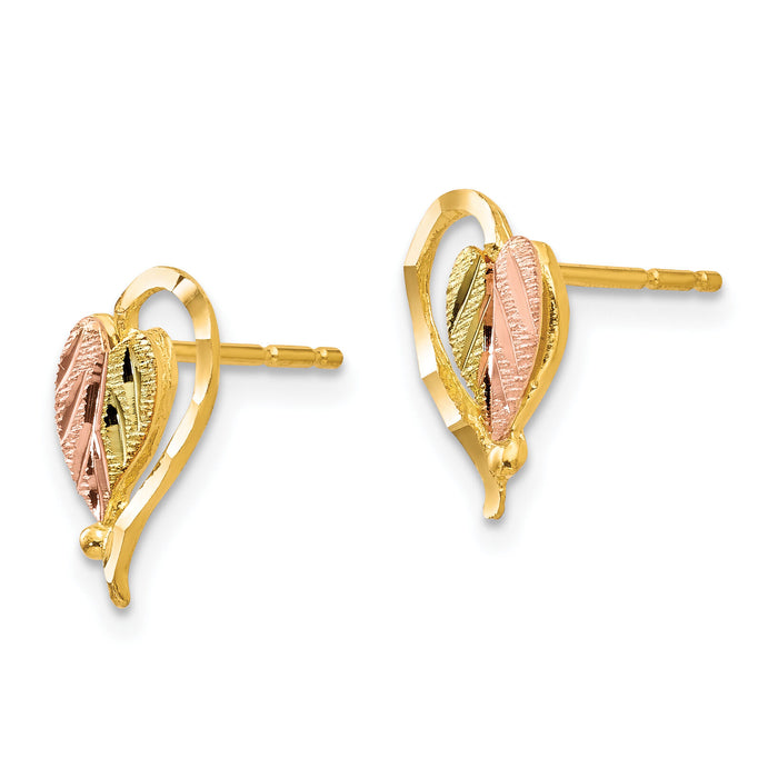 10k Tri-color Black Hills Gold Post Earrings-10BH647